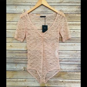 NWT Zara Peach Lace Snap Bodysuit